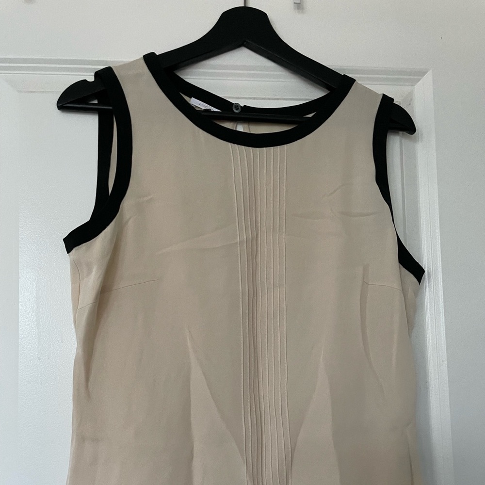 Vintage Escada Cream and Black Sleeveless Silk Blouse